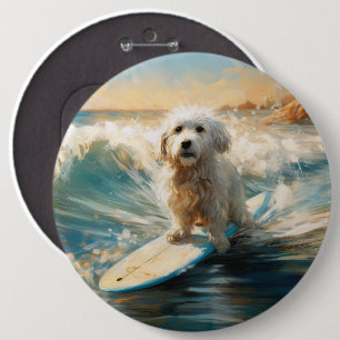 Macaron Rond 15,2 Cm Plage de Coton De Tulear Peinture de surf