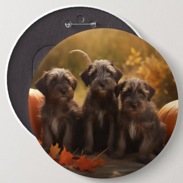 Macaron Rond 15,2 Cm Pointeur à poils durs Griffon Puppy Automne (Devant & derrière)