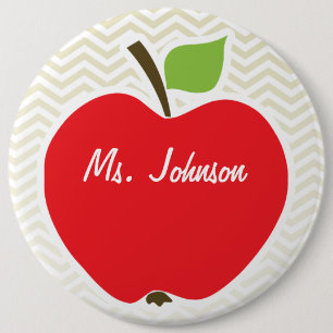 Macaron Rond 15,2 Cm Pomme sur Chevron Beige ; zig zag