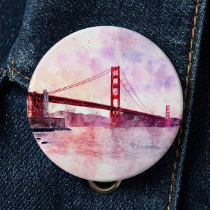 Macaron Rond 15,2 Cm Pont Golden Gate aquarelle au coucher du soleil
