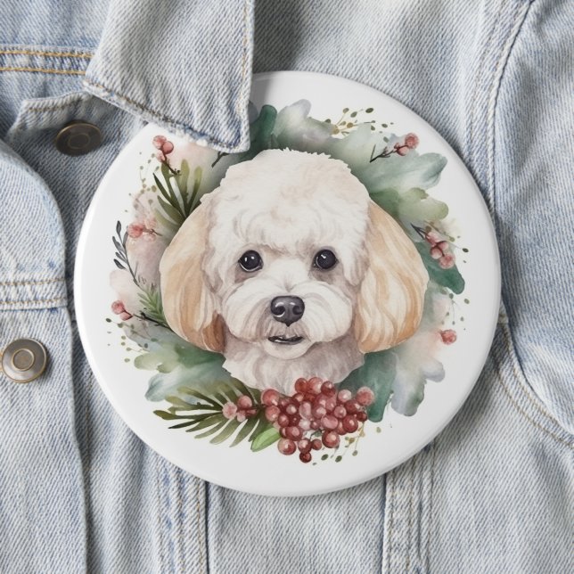 Macaron Rond 15,2 Cm Poodle Noël Wreath Festive Pup (En situation)
