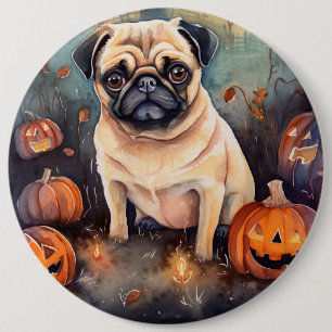 Macaron Rond 15,2 Cm Pug d'Halloween avec citrouilles effrayant