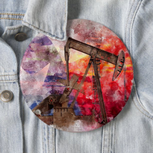 Macaron Rond 15,2 Cm Pumpjack Texan icône aquarelle avec Texas Flag