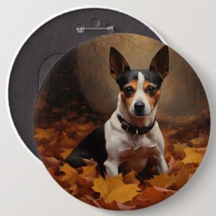 Macaron Rond 15,2 Cm Rat Terrier dans les feuilles d'automne qui tomben