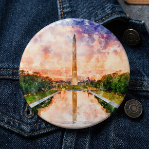 Macaron Rond 15,2 Cm Reflet du coucher de soleil aquarelle du Monument