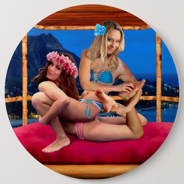MACARON ROND 15,2 CM RÉPRESSION DE L'IMAGINAIRE HAWAIIEN (Devant)