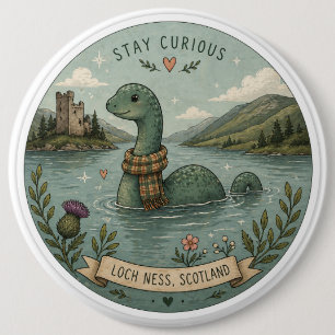 Macaron Rond 15,2 Cm Restez Curieux Cozy Cryptide Nessie Monstre du Loc