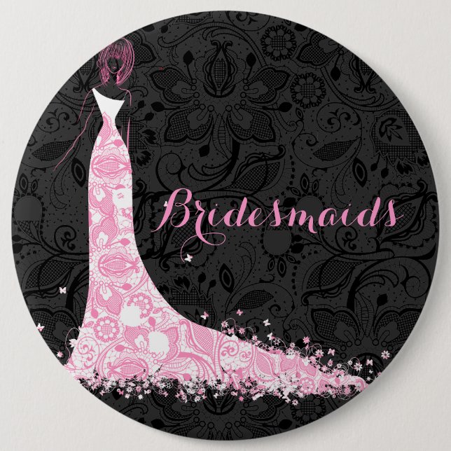 Macaron Rond 15,2 Cm Robe Mariage noir blanc & rose dentelle demoiselle (Devant)