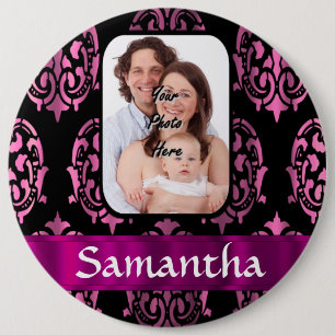Macaron Rond 15,2 Cm Rose et noir damassé