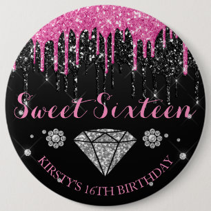 Macaron Rond 15,2 Cm Rose et Noir Paillettes Coulée Douze Ans
