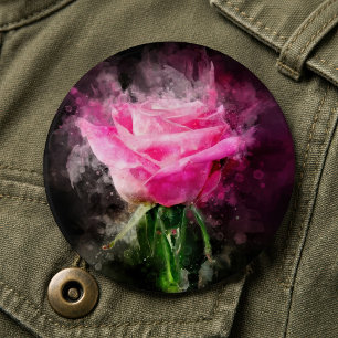 Macaron Rond 15,2 Cm Rose roseau aquarelle sur fond noir