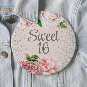 Macaron Rond 15,2 Cm Roses Rose Pâle Pailleté Argent Douce 16