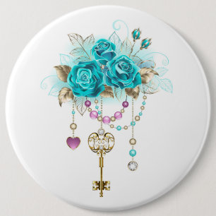 Macaron Rond 15,2 Cm Roses turquoise avec touches