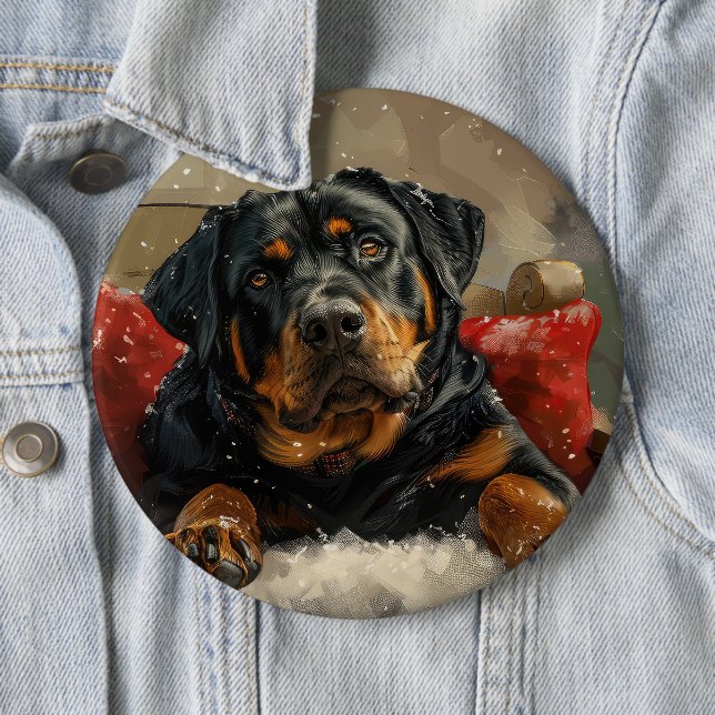 Macaron Rond 15,2 Cm Rottweiler chien festif de Noël (En situation)