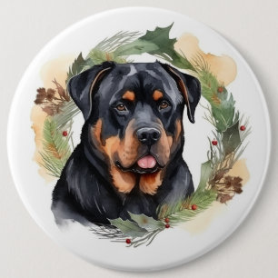 Macaron Rond 15,2 Cm Rottweiler Christmas Wreath Festive Pup