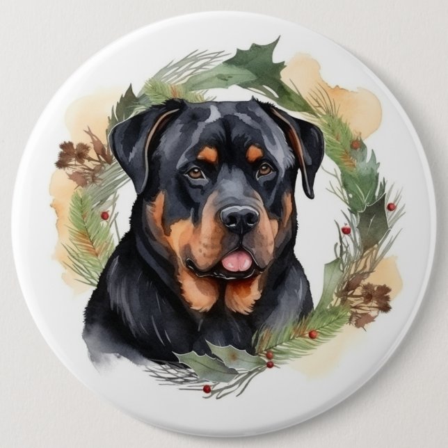 Macaron Rond 15,2 Cm Rottweiler Christmas Wreath Festive Pup (Devant)
