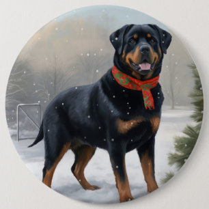Macaron Rond 15,2 Cm Rottweiler dans la neige Noël
