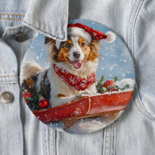 Macaron Rond 15,2 Cm Rough Collie Dog in Sledge Let Snow Christmas