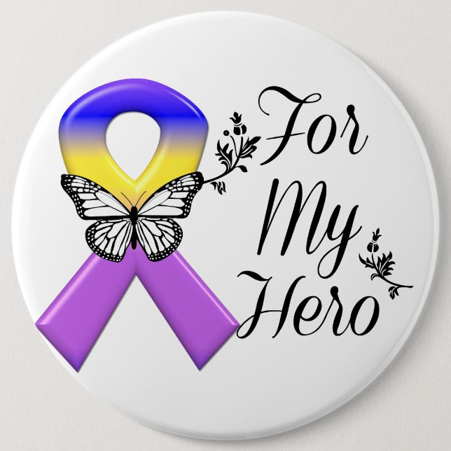 Macaron Rond 15,2 Cm Ruban Cancer de la vessie pour mon héros (Devant)