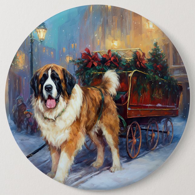 Macaron Rond 15,2 Cm Saint Bernard Christmas Festive (Devant)
