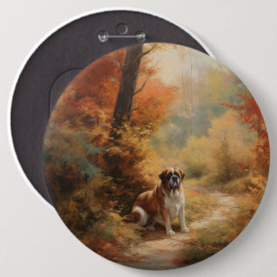 Macaron Rond 15,2 Cm Saint Bernard en automne Feuilles Automne automne 