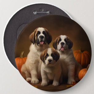 Macaron Rond 15,2 Cm Saint Bernard Puppy Automne Citrouille