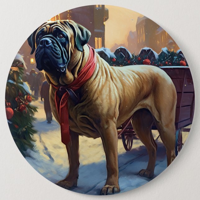 Macaron Rond 15,2 Cm Saison de Noël de Bullmastiff (Devant)