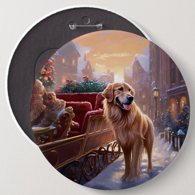 Macaron Rond 15,2 Cm Saison de Noël Golden Retriever (Devant & derrière)