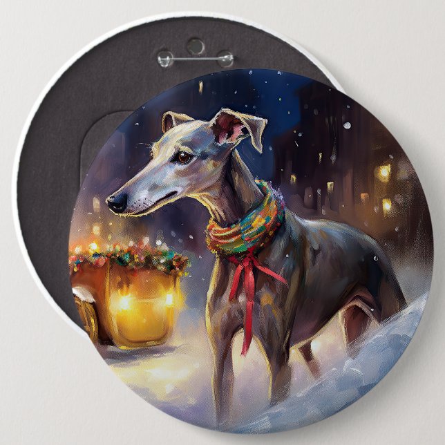 Macaron Rond 15,2 Cm Saison de Noël Greyhound (Devant & derrière)