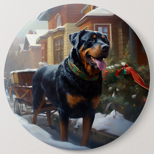Macaron Rond 15,2 Cm Saison festive de Noël de Rottweiler (Devant)