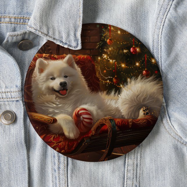Macaron Rond 15,2 Cm Samoyed Chien Festive de Noël (En situation)
