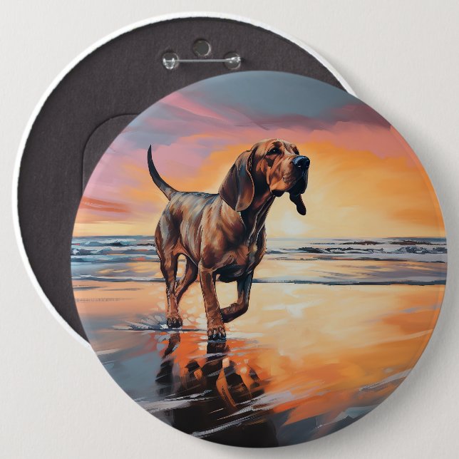 Macaron Rond 15,2 Cm Sandy Paws Bloodhound Dog on Beach Sunset (Devant & derrière)