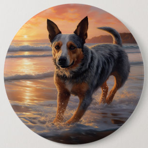 Macaron Rond 15,2 Cm Sandy Paws chien de bétail australien sur la plage