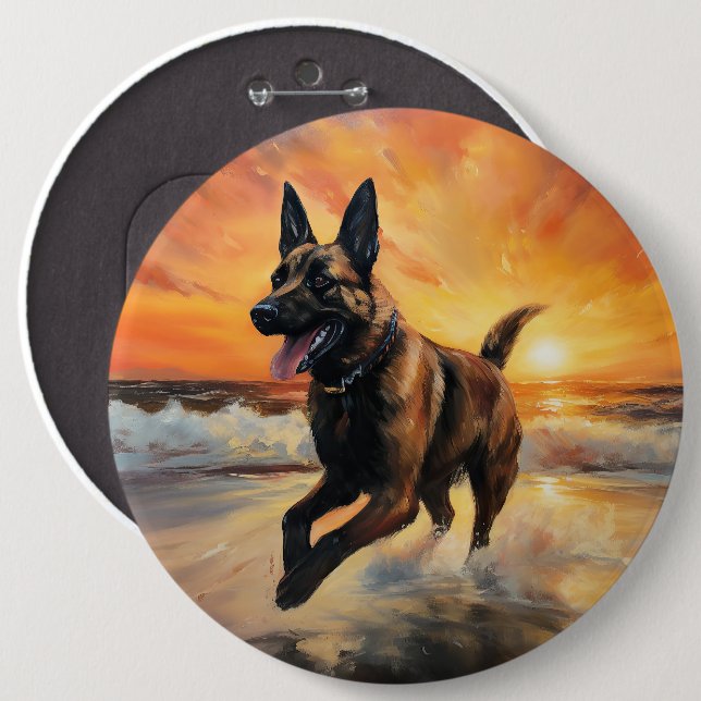 Macaron Rond 15,2 Cm Sandy Paws Chien Malinois Belge sur le coucher du  (Devant & derrière)