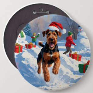 Macaron Rond 15,2 Cm Scène de neige festive de Noël Airedale