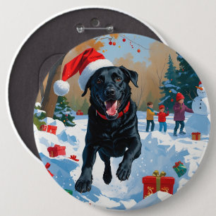 Macaron Rond 15,2 Cm Scène de neige festive de Noël avec Labrador noir