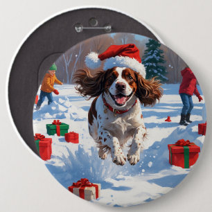 Macaron Rond 15,2 Cm Scène de neige festive de Noël avec un épagneul br