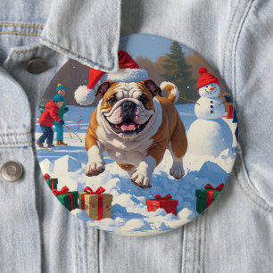 Macaron Rond 15,2 Cm Scène de neige festive de Noël Bulldog