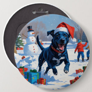Macaron Rond 15,2 Cm Scène festive de Noël avec chien de berger bleu da