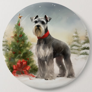 Macaron Rond 15,2 Cm Schnauzer Chien à Noël de neige
