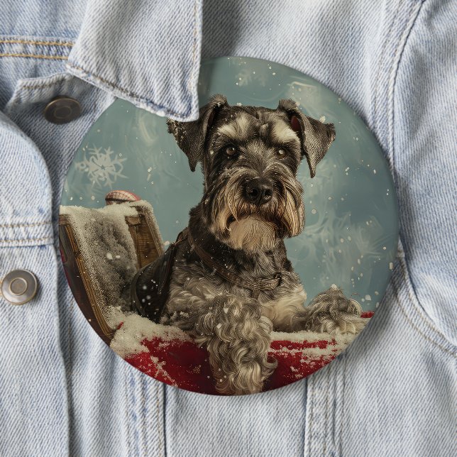 Macaron Rond 15,2 Cm Schnauzer Chien Festif de Noël (En situation)