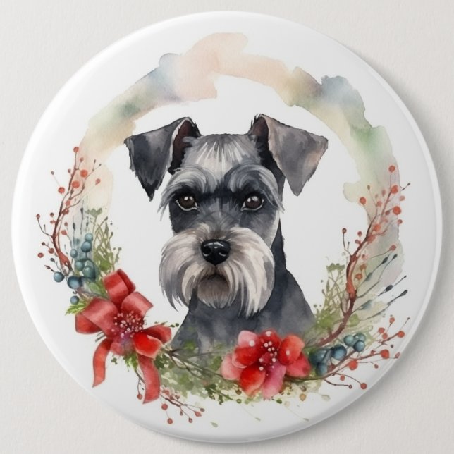 Macaron Rond 15,2 Cm Schnauzer Christmas Wreath Festive Pup (Devant)