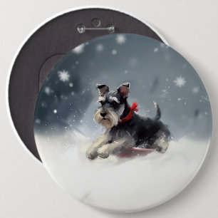 Macaron Rond 15,2 Cm Schnauzer miniature neige de Noël hiver