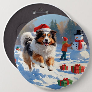 Macaron Rond 15,2 Cm Shetland Sheepdog Courir La Neige Avec Le Casquett