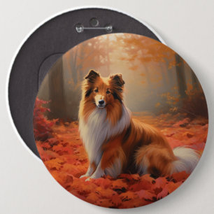 Macaron Rond 15,2 Cm Shetland Sheepdog en automne Feuilles automne Insp