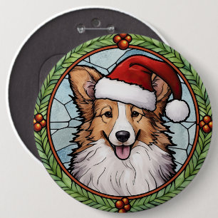 Macaron Rond 15,2 Cm Shetland Sheepdog Vitrail Noël