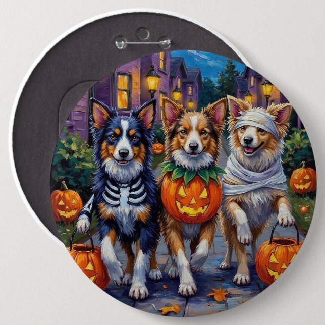 Macaron Rond 15,2 Cm Shetland Sheepdogs in Halloween Costumes (Devant & derrière)