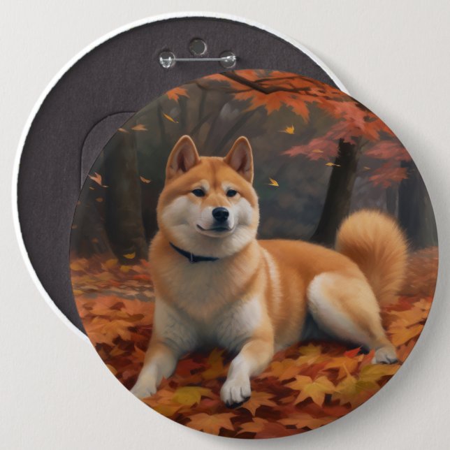 Macaron Rond 15,2 Cm Shib Inu en automne Leaves automne Inspire (Devant & derrière)