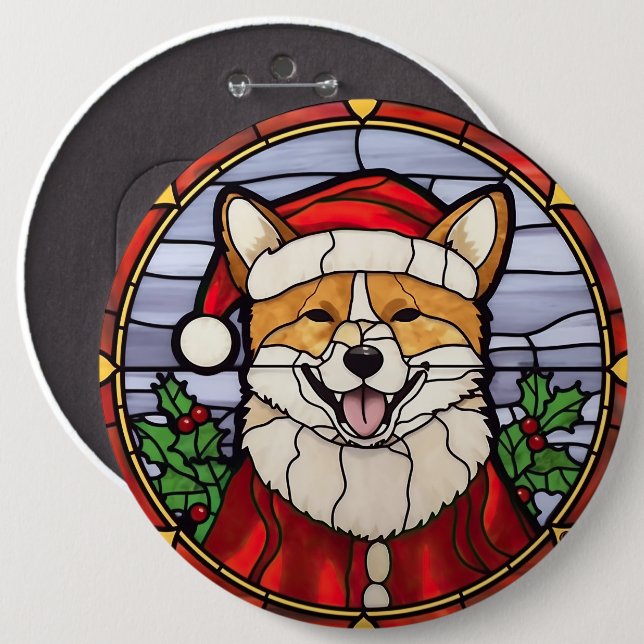 Macaron Rond 15,2 Cm Shiba Inu Vitrail Noël (Devant & derrière)