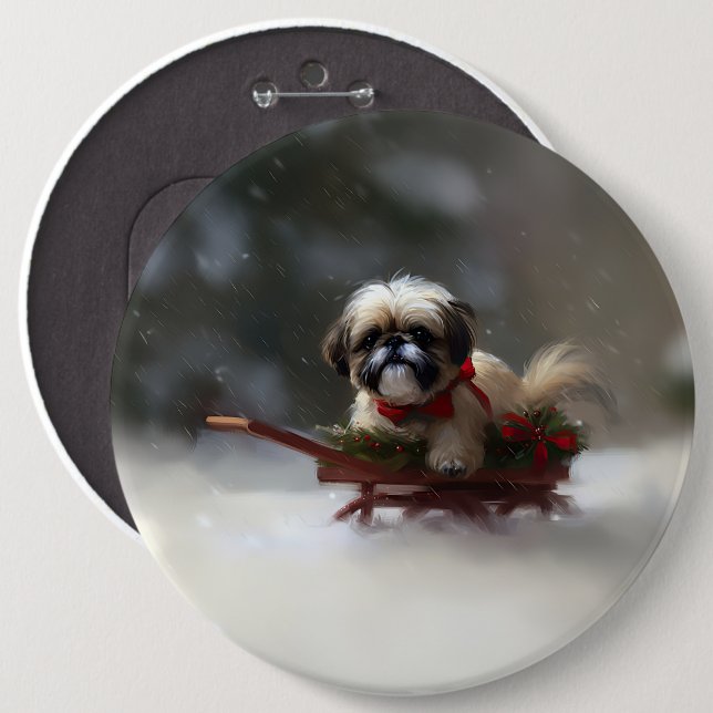 Macaron Rond 15,2 Cm Shih Tzu hiver neige de Noël (Devant & derrière)